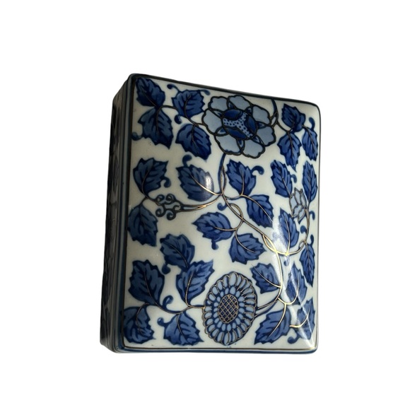 Vintage Porcelain Oriental Floral Trinket Box gold accents Lidded Box numbered - Picture 4 of 15